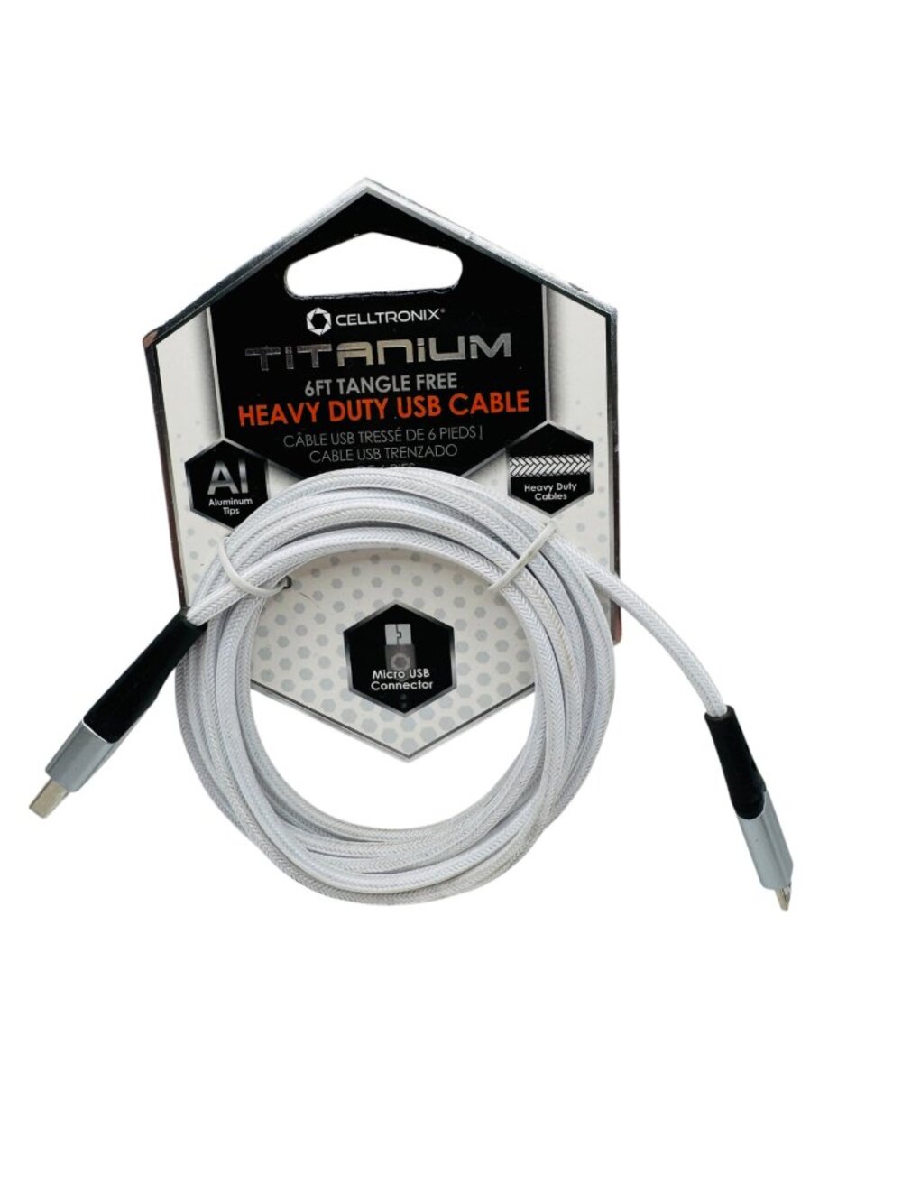 Celltronix Titanium 6Ft Tangle Free Heavy Duty USB Cable Micro USB Aluminum Tips